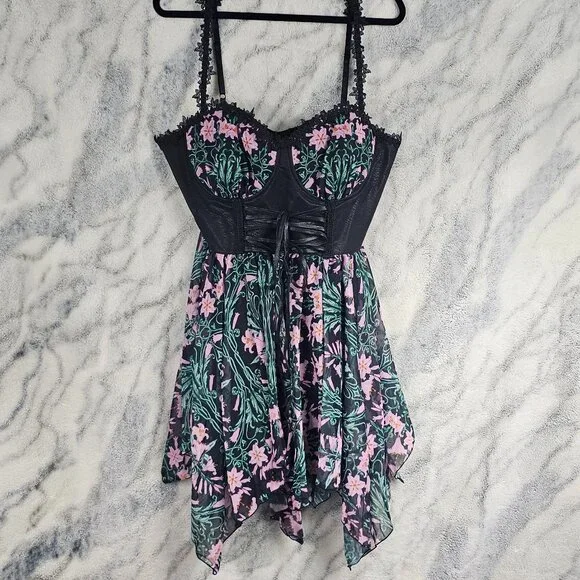 Dolls Kill | Dresses | Dolls Kill Widow Plus X Chiffon Mini Floral Oath Underbust  Corset Dress | Poshmark